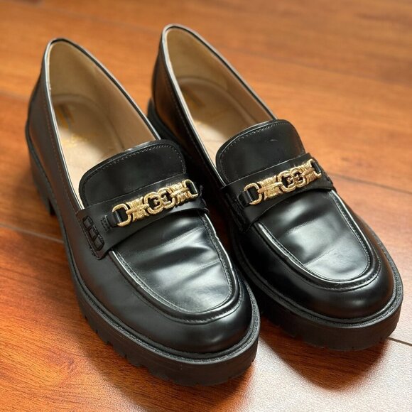 Sam Edelman Teo Lug Black Leather Loafers with Gold Accent Size 8 - Picture 1 of 8